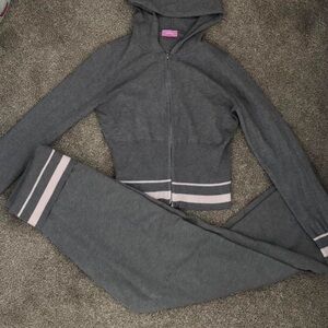 Edikted Gray Knit Hoodie with Pink Label Detail